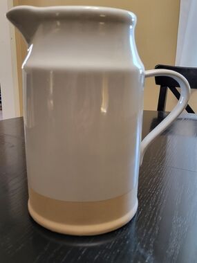 Threshold White Ceramic Pitcher with Tan Band